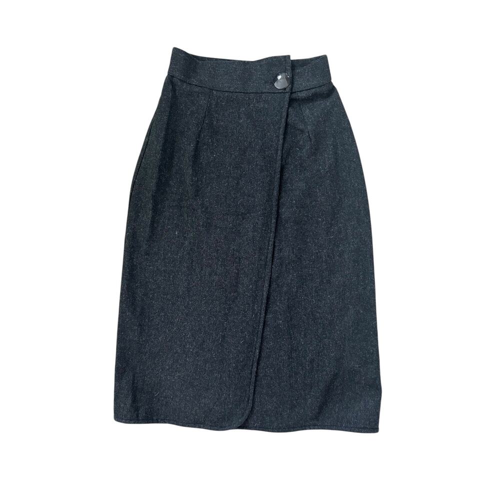 Vintage Wool Wrap Midi Skirt Asymmetrical Waist Preppy Heritage Classic Womens 8